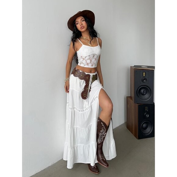 Stunning Women's Drawstring Waist Long Ruffle Skirt - Perfect for All Occasions - Picture 3 of 6